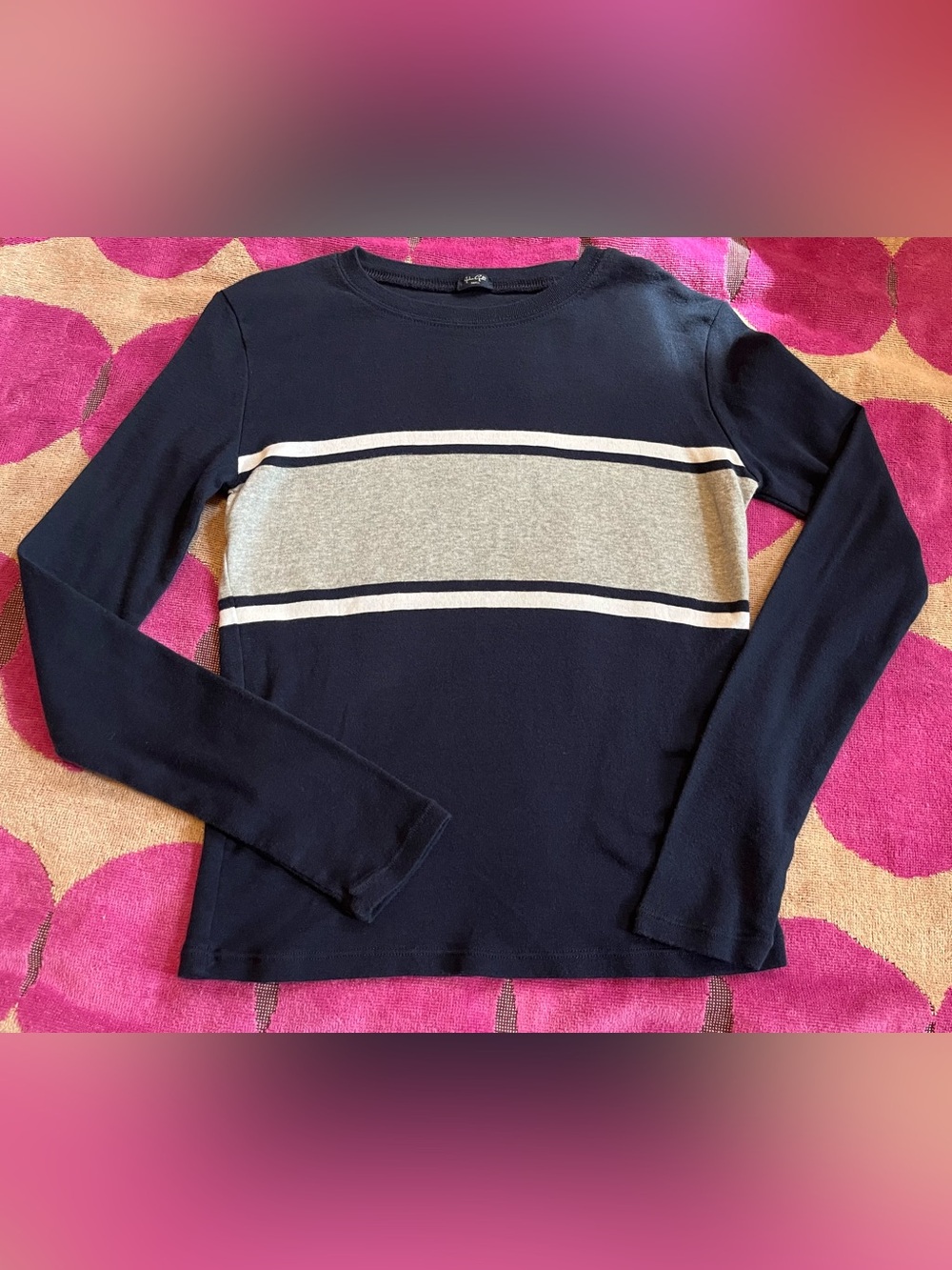 Mid-Weight Crop Long Sleeve Stripe Top